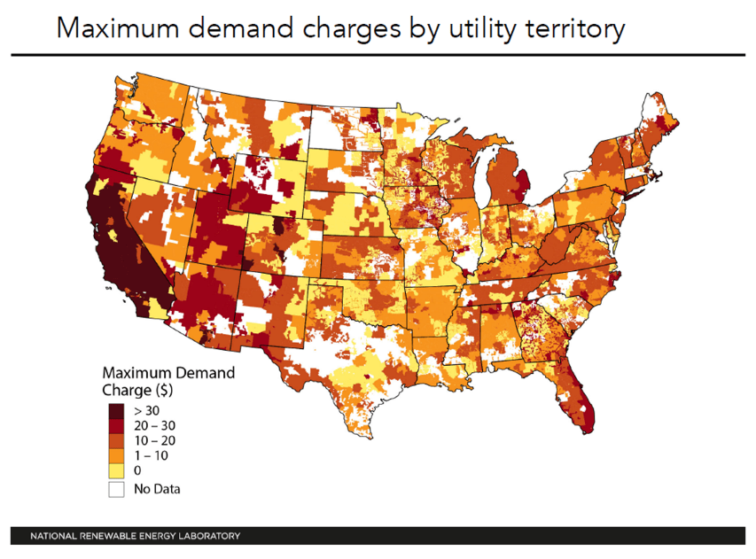 maximum demand charges by utility territory