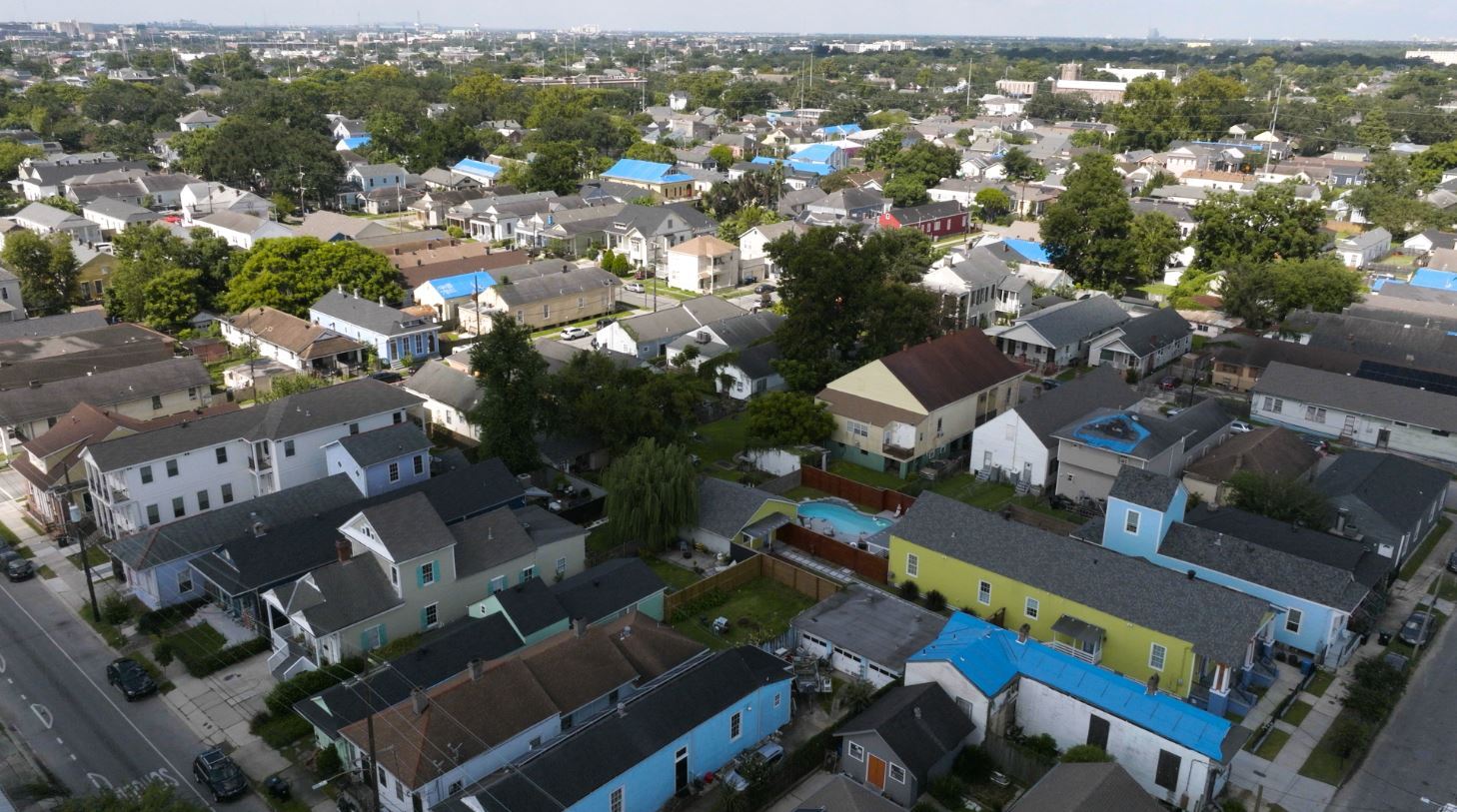 Blue tarps on roofs over new orleans